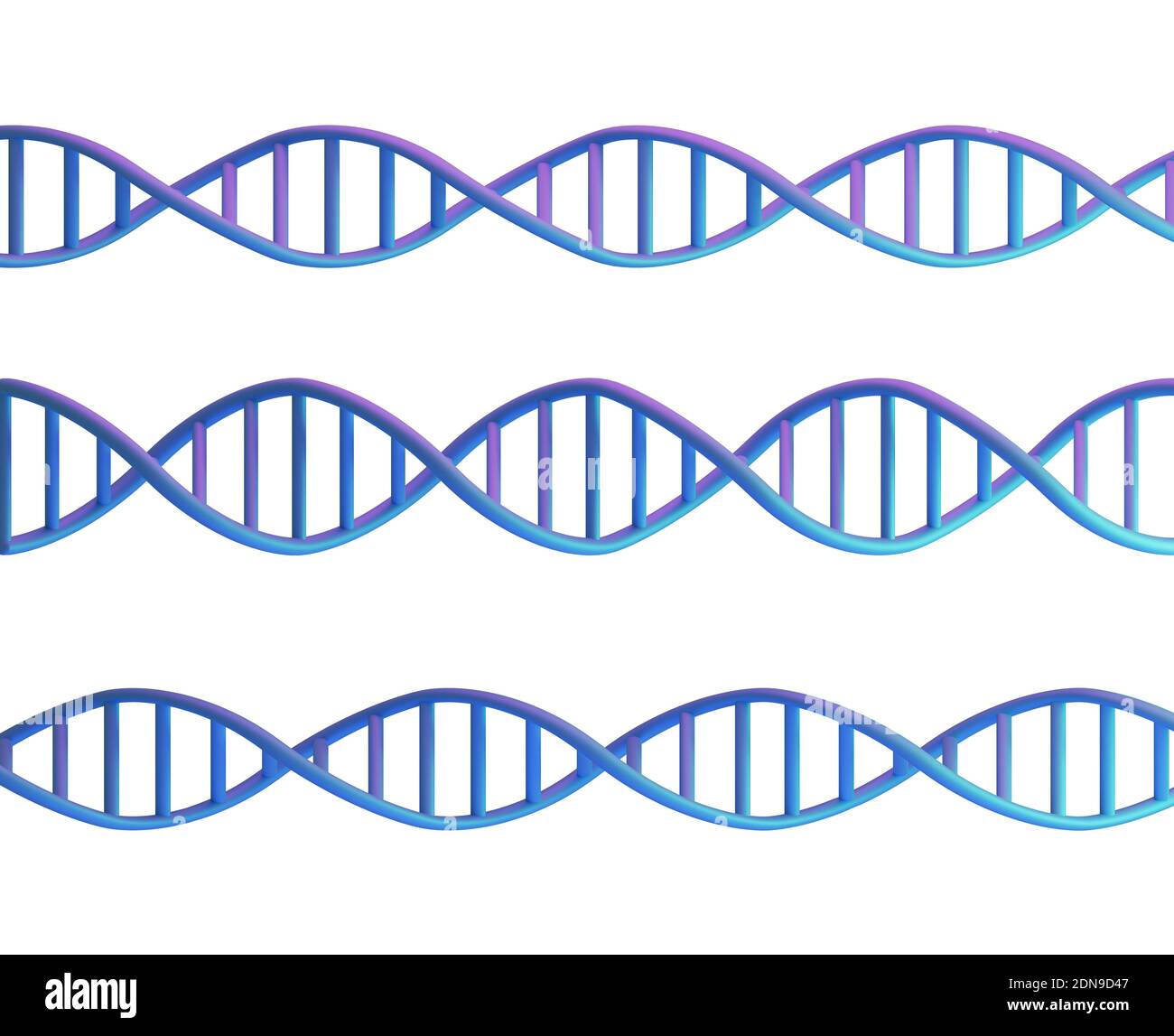 Blaue DNA-Moleküle Strukturen isoliert auf weiß. Hintergrund Wissenschaft und Technologie, 3d-Rendering Stockfoto