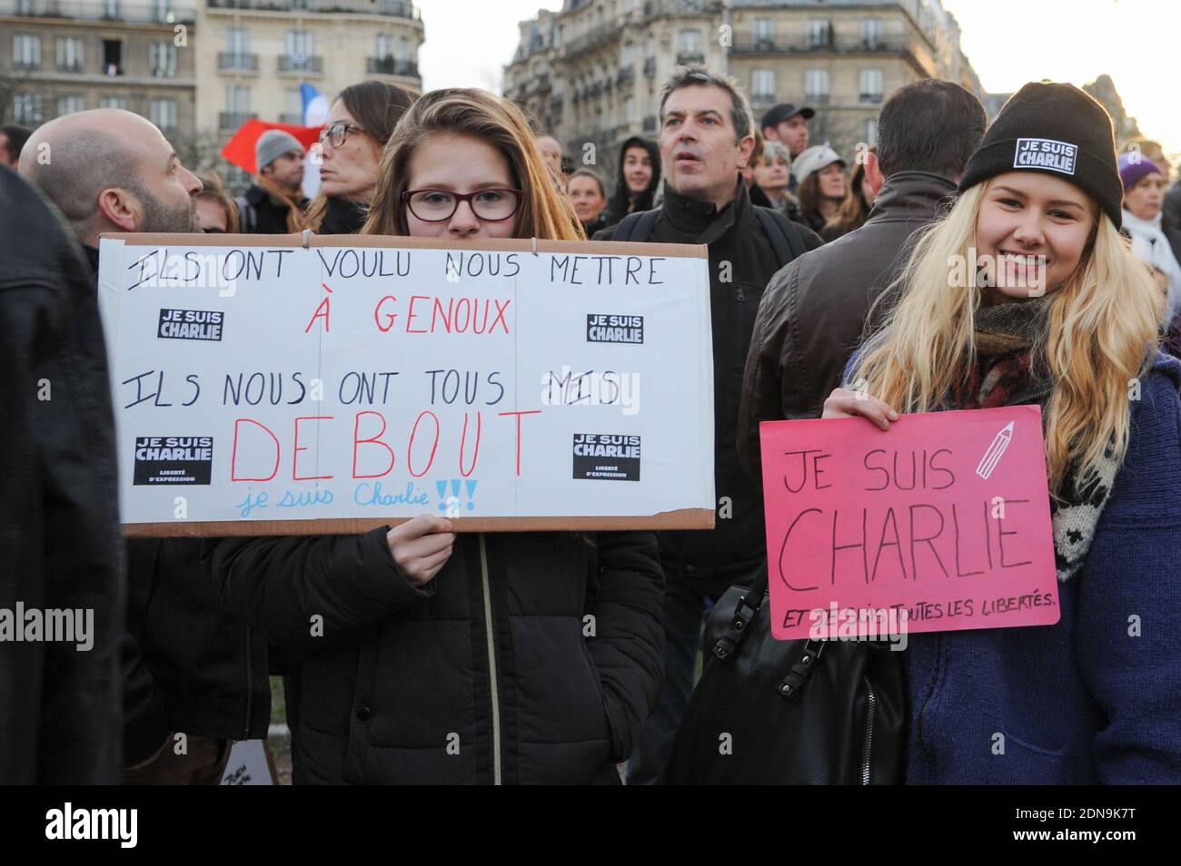 Hunderttausende nehmen am 11. Januar 2015 an einem schweigenden marsch gegen den Terrorismus am Place de la Nation in Paris Teil. Foto von Mireille Ampilhac/ABACAPRESS.COM Stockfoto