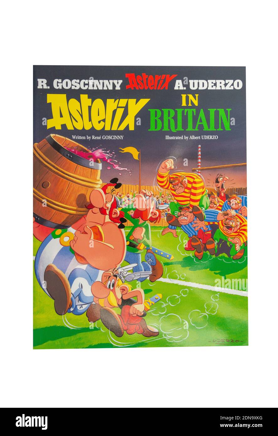 'Asterix in Britain' Bilderbuch von Rene Goscinny, Greater London, England, Vereinigtes Königreich Stockfoto