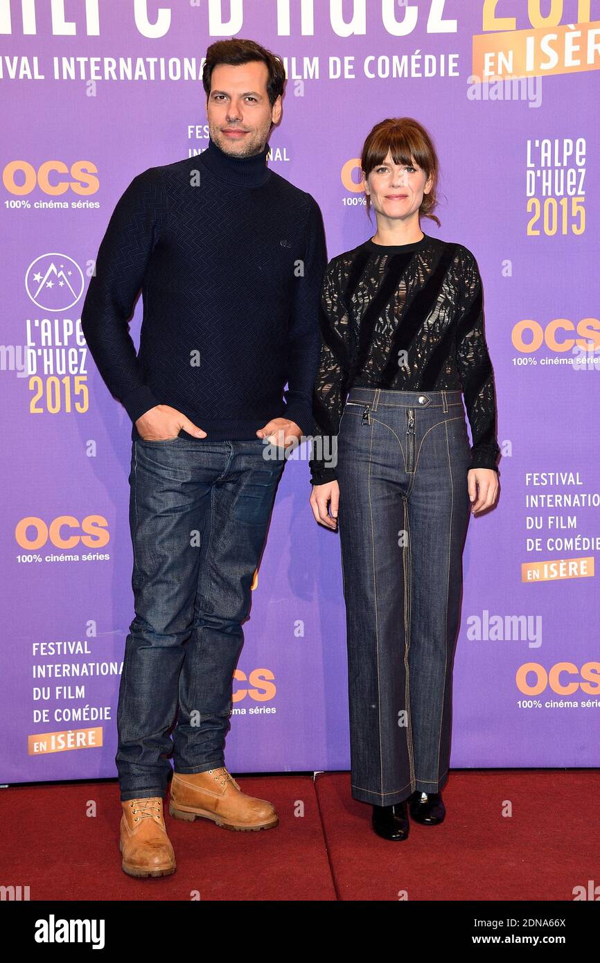 Laurent Lafitte und Marina Fois nehmen an der Vorführung von 'Papa ou Maman' im Rahmen des 18. Alpe d'Huez Comedy Film Festivals in Frankreich am 16. Januar 2015 Teil. Foto von Nicolas Briquet/ABACAPRESS.COM Stockfoto