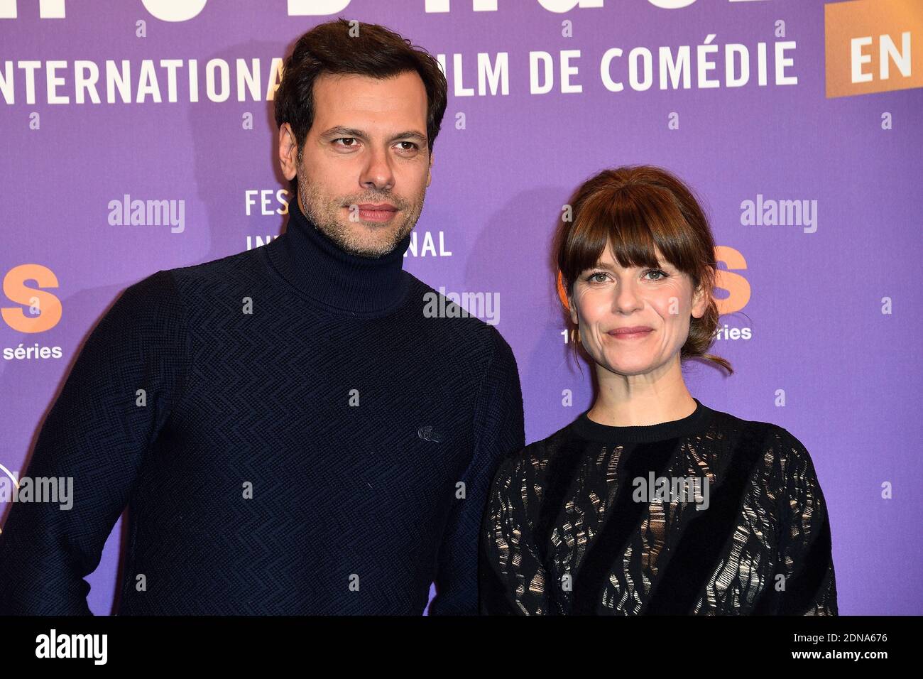 Laurent Lafitte und Marina Fois nehmen an der Vorführung von 'Papa ou Maman' im Rahmen des 18. Alpe d'Huez Comedy Film Festivals in Frankreich am 16. Januar 2015 Teil. Foto von Nicolas Briquet/ABACAPRESS.COM Stockfoto