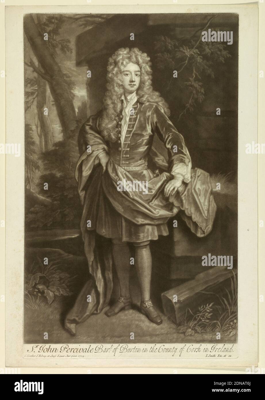 Portrait of Sir John Percival Bart of Burton in the County Cork of Ireland, John Smith, British, 1652 - 1743, Sir Godfrey Kneller, German, British, 1646 - 1723, Mezzotint on paper, England, 1708, Print Stockfoto