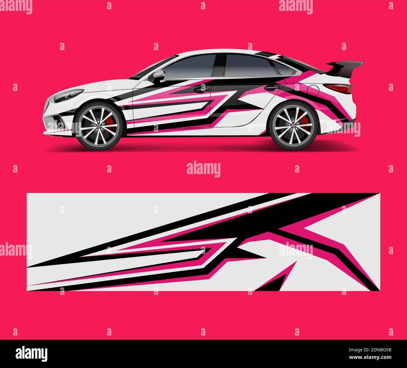 Car Wrap Design für Sportwagen. Car Wrap Design für Branding, Dienstleistungen, Unternehmen. Stock Vektor