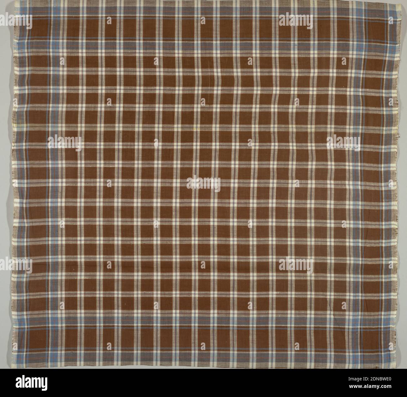 Quadratisch, Mittel: Baumwolle Technik: Leinwandbindung, Gingham in braun, blau und weiß., USA, Ende 19. Jahrhundert, gewebte Textilien, Quadrat Stockfoto