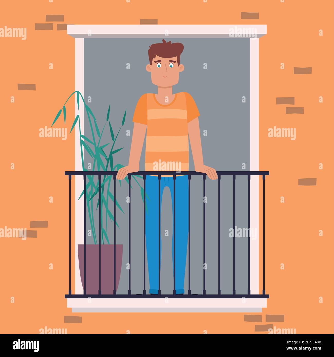 Mann im Balkon Hygge Stil Design ilustration - Vektor Stock Vektor