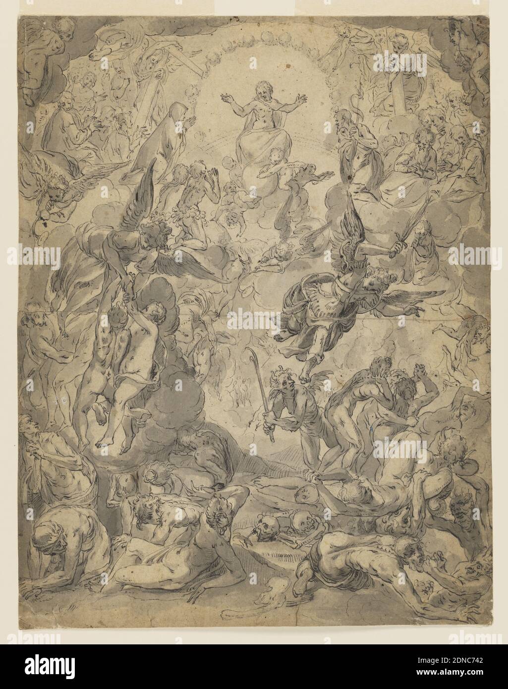 Das jüngste Gericht, Feder und Tinte, Pinsel und Grauwäsche auf gedeckten Papier, Deutschland, 1580–1595, Religion, Zeichnung Stockfoto