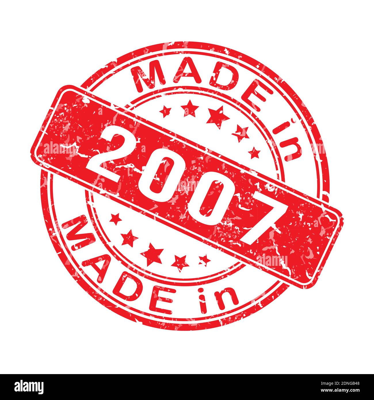 Abdruck eines Siegels oder einer Briefmarke mit der Inschrift AUS dem Jahre 2007. Editierbare Vektordarstellung. Etikett, Aufkleber oder Marke. Flacher Style. Stock Vektor