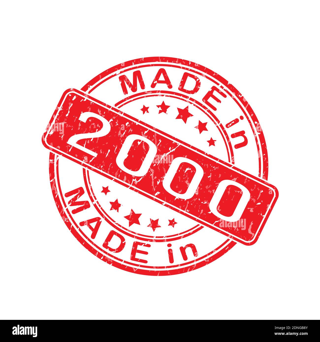 An imprint of a seal or stamp with the inscription MADE IN 2000. Editable vector illustration. Label, sticker or trademark. Flat style. Stock Vektor