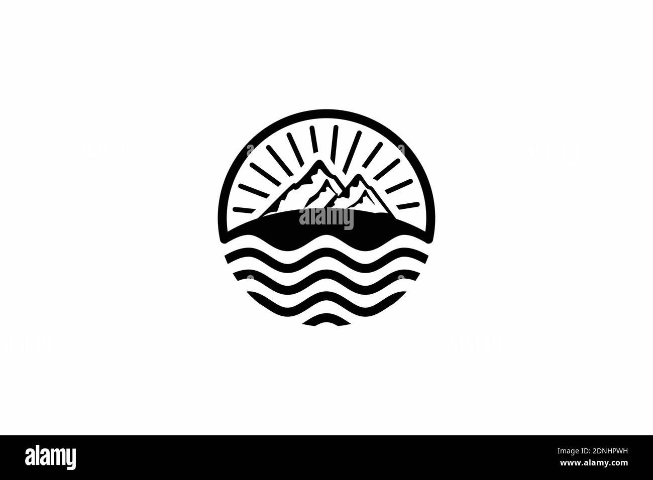 Berg, Meer und Sonne für Hipster Adventure Travelling Logo Designinspiration Stock Vektor