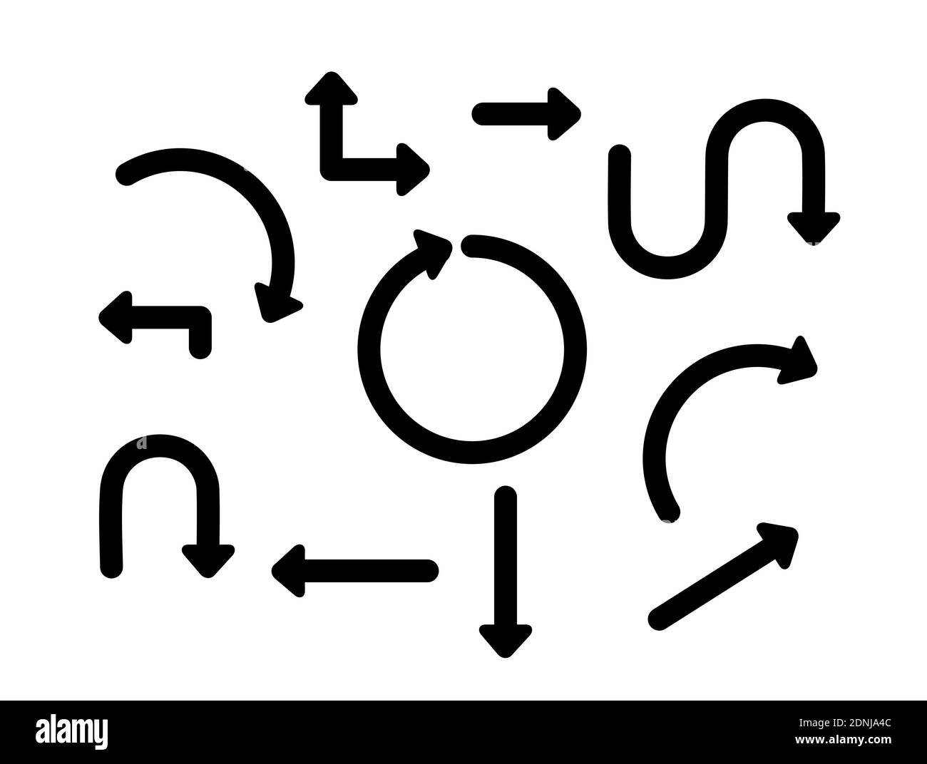 Große Set Pfeile für die Präsentation. vektor schwarze lineare Pfeile. Isoliert auf weißem Hintergrund. Stock Vektor