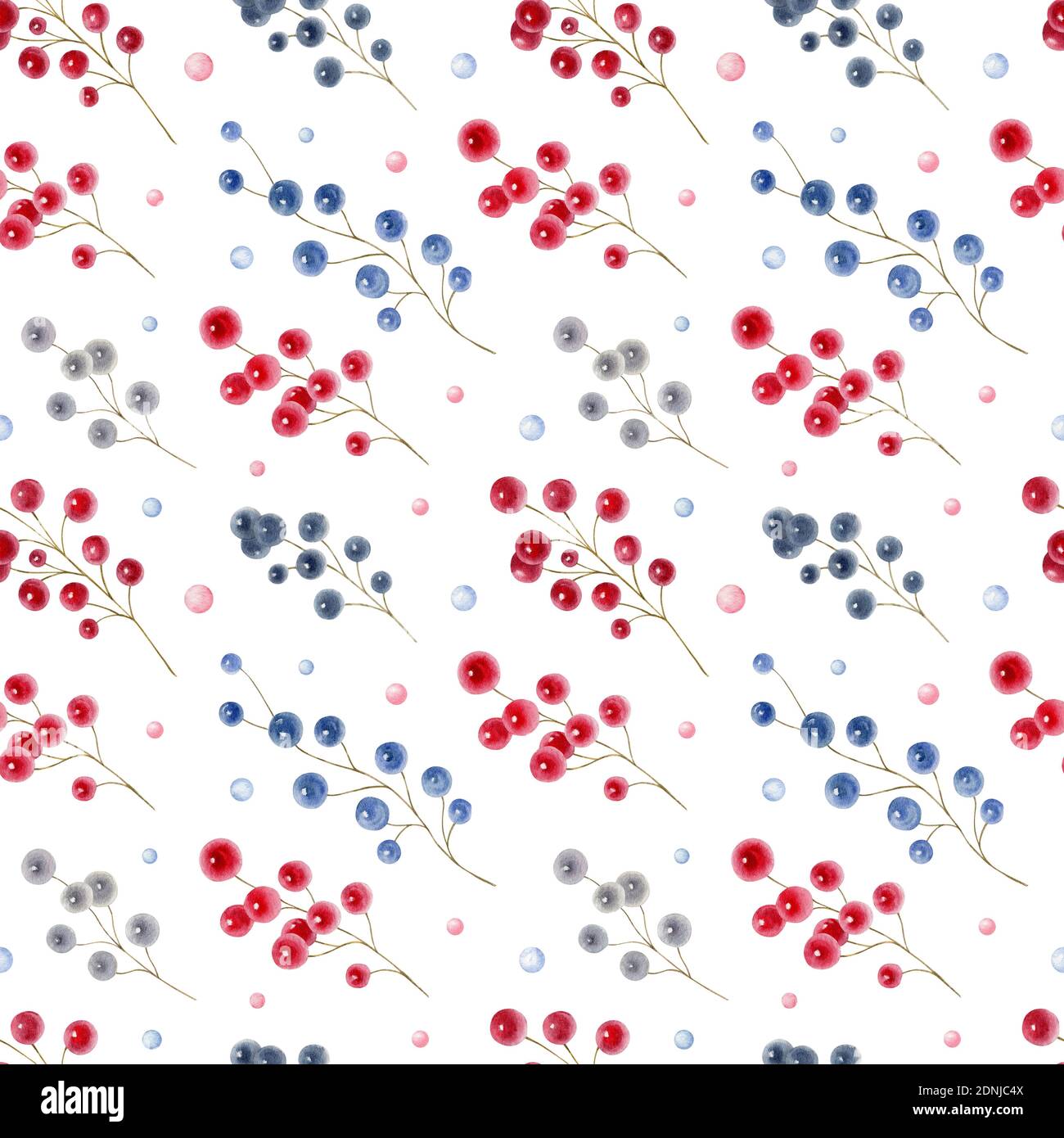 Aquarell Nahtloses Muster mit Beeren auf weißem Hintergrund. Stockfoto