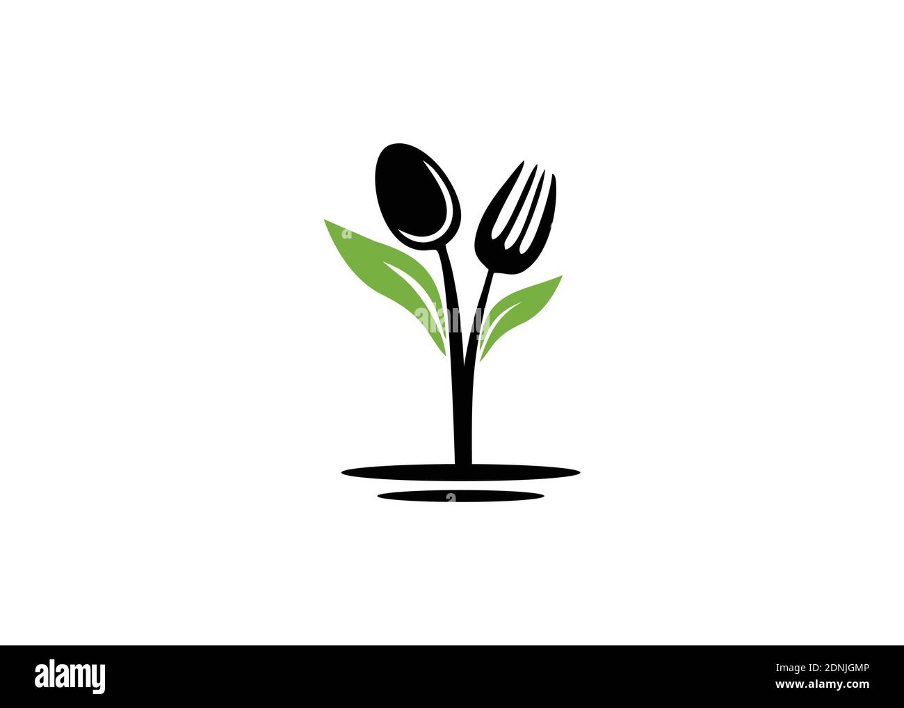 Gabellöffel mit grünen Blättern Plant Garden Farm Logo Design Für das Restaurant Stock Vektor