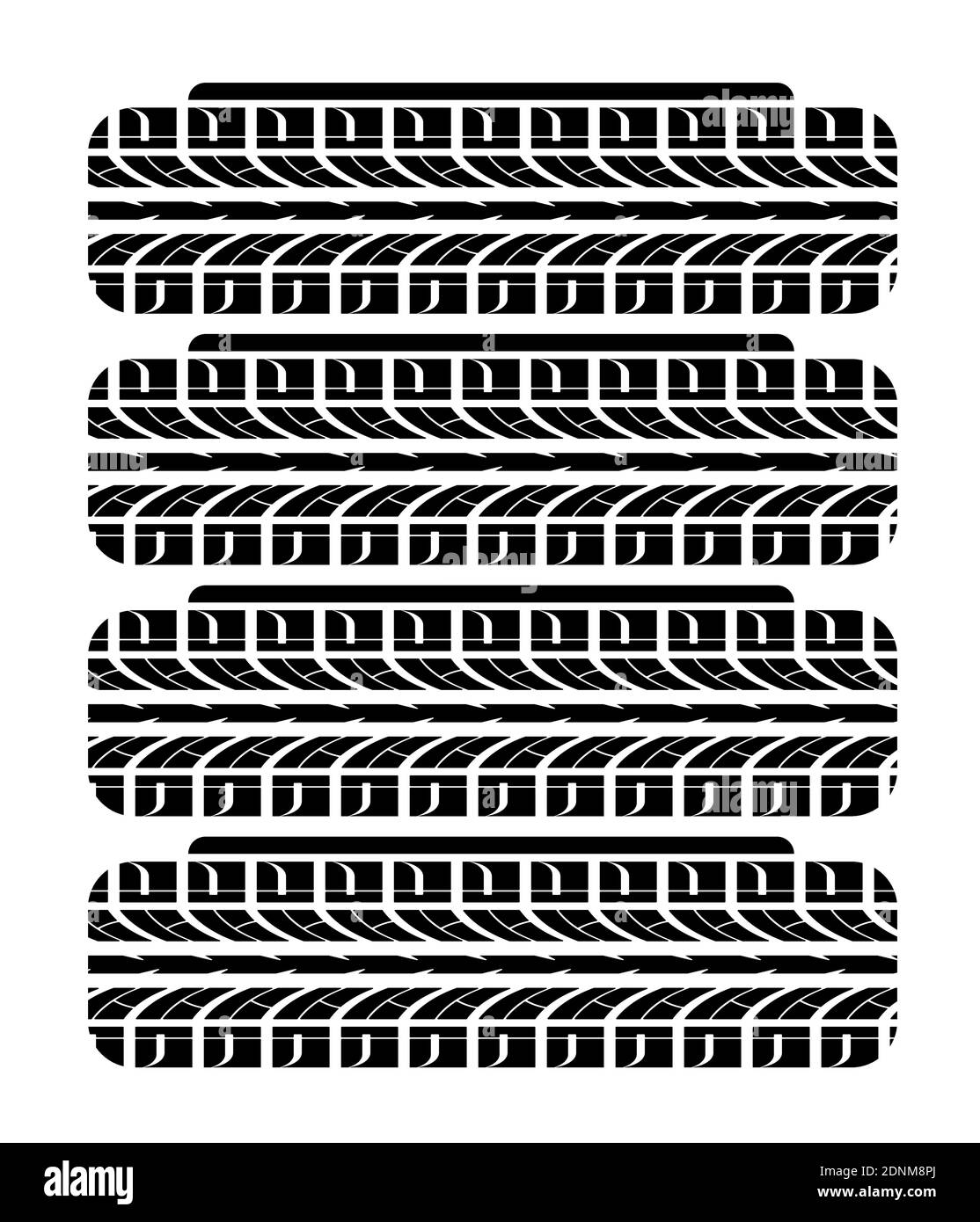 Autoräder im Stapel. Reifenwechsel vor Saisonbeginn. Auto Rad Aufdruck Ornament. Vektor Stock Vektor