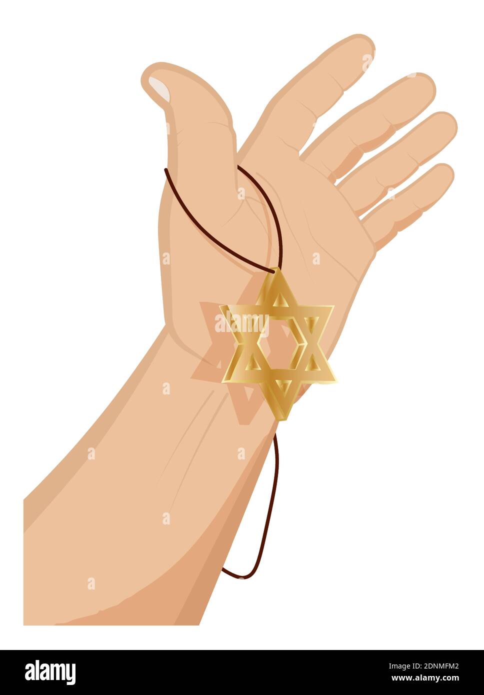 Männliche Hand hält Star of David Schlüsselanhänger. Israel-Symbol. Judentum. Feier Hanukkah, Festival der Lichter. Cartoon-Vektor Stock Vektor