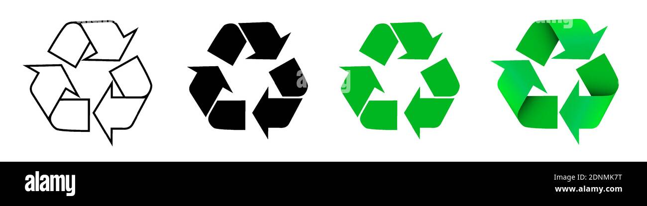 Satz von Pfeilzeichen für das Recycling von Abfällen, gebrauchten Rohstoffen. Umweltschutz. Umweltfreundliche moderne Technologien. Isolierter Vektor auf weißem Hintergrund Stock Vektor