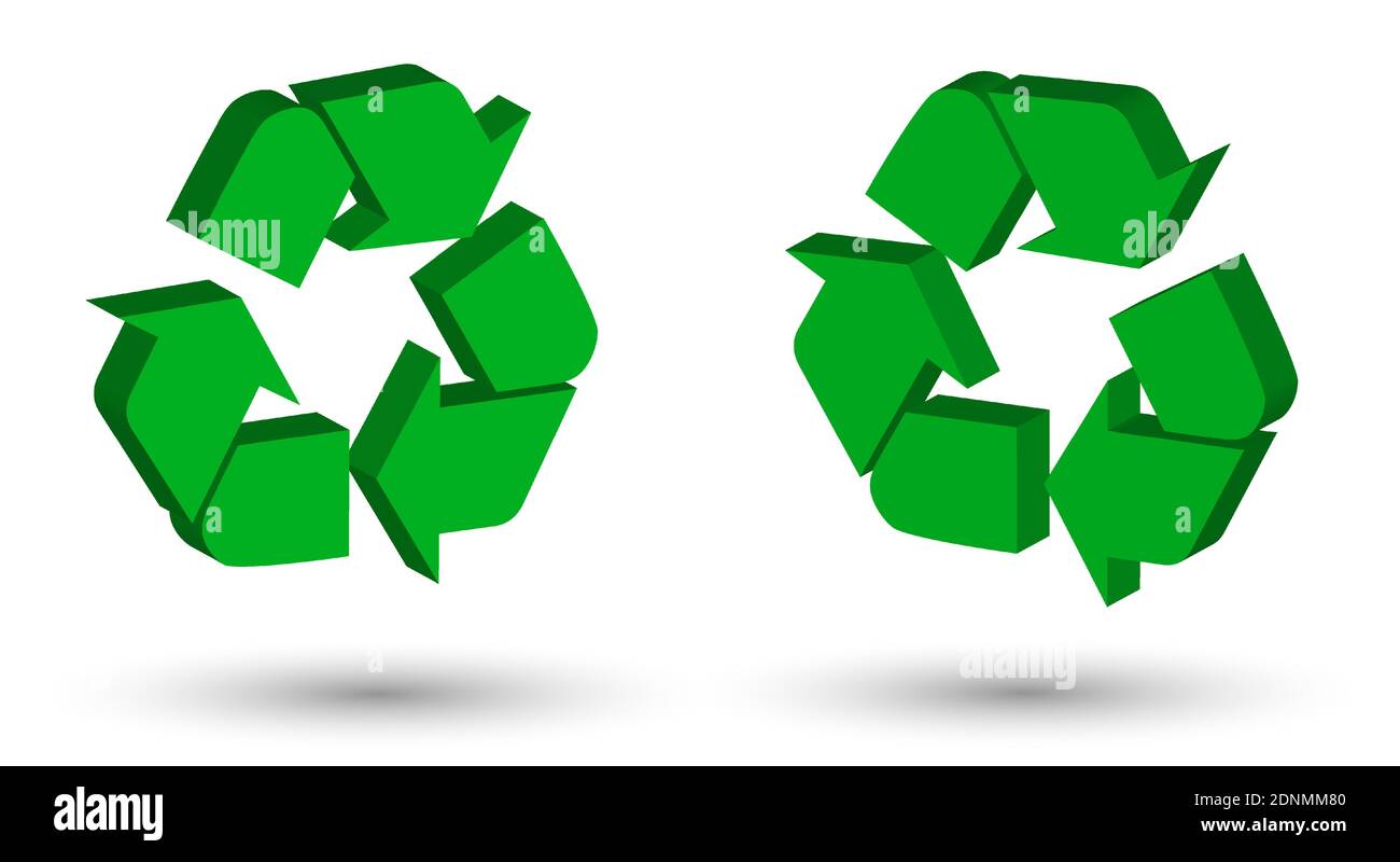 3d-Pfeilschilder für Recycling von Abfällen, gebrauchten Rohstoffen. Umweltschutz. Umweltfreundliche moderne Technologien. Isolierter Vektor auf weißem Hintergrund Stock Vektor
