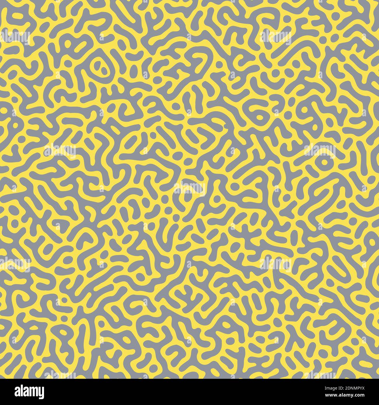 Nahtlose Turing Muster Vektor-Illustration in den Farben des Jahres 2021, ultimative grau und leuchtend gelb. Memphis Design Stil Hintergrund Wallpap Stock Vektor