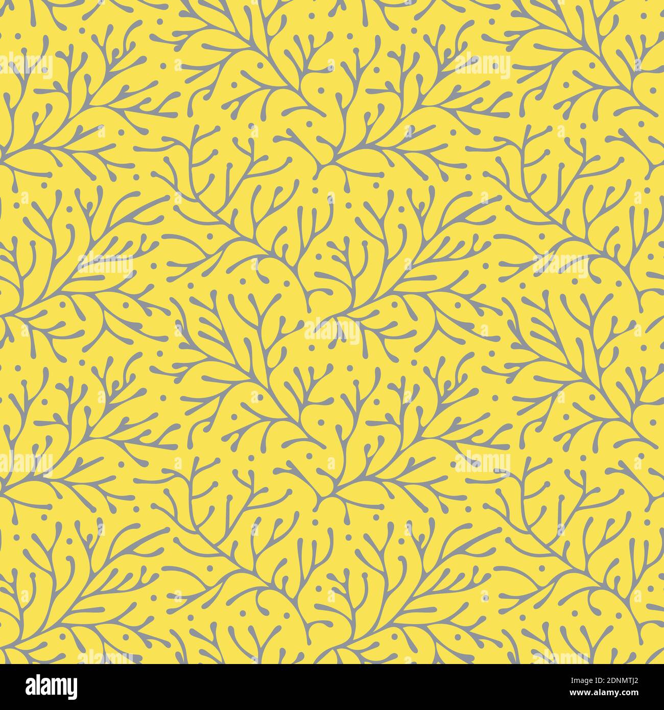 Abstrakt floral nahtlose Muster Vektor-Hintergrund, ultimative grau auf leuchtenden gelben pantone Farben des Jahres Stock Vektor