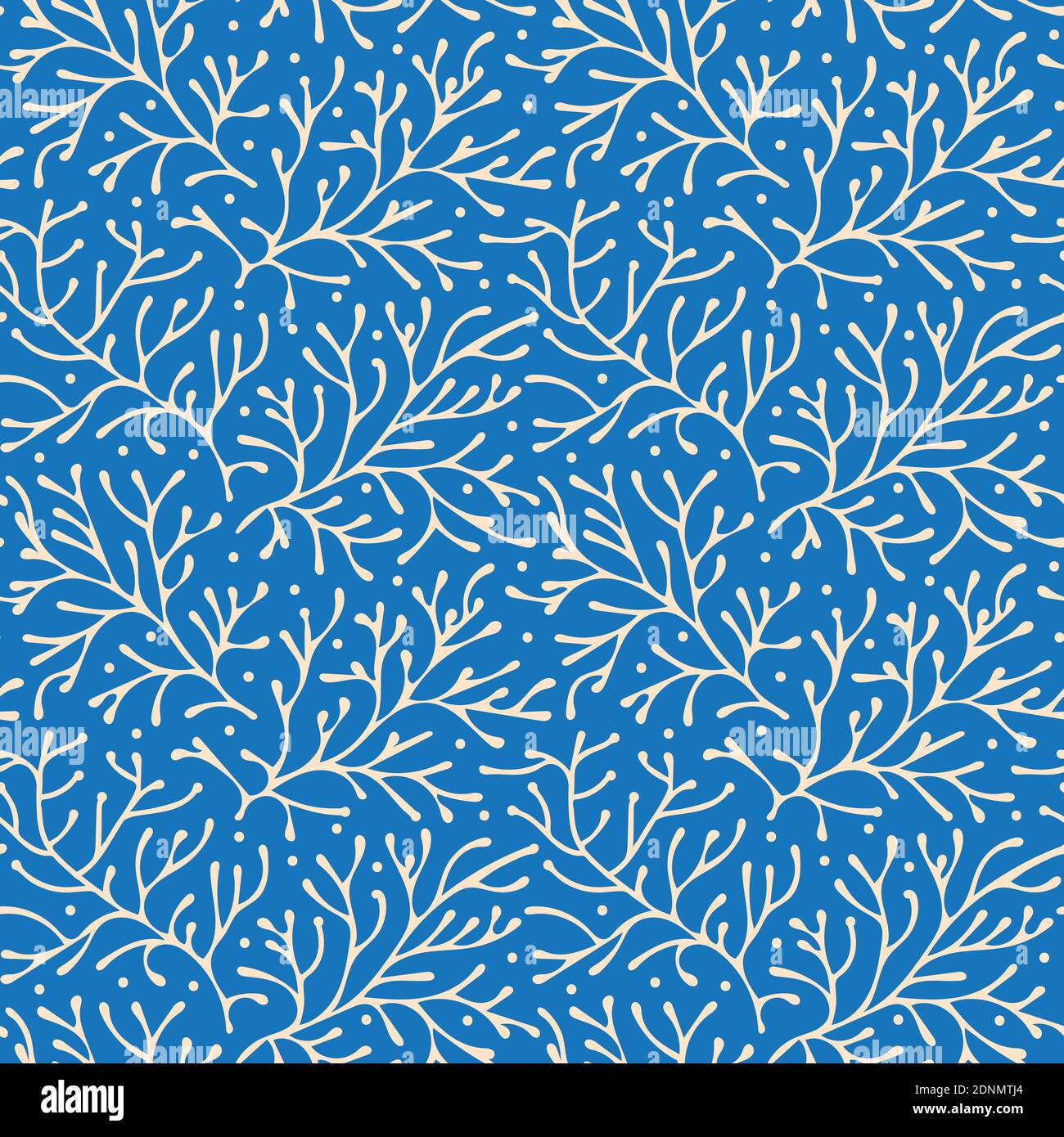 Abstrakt floral nahtlose Muster Vektor, beige Zweige auf blauem Hintergrund Stock Vektor