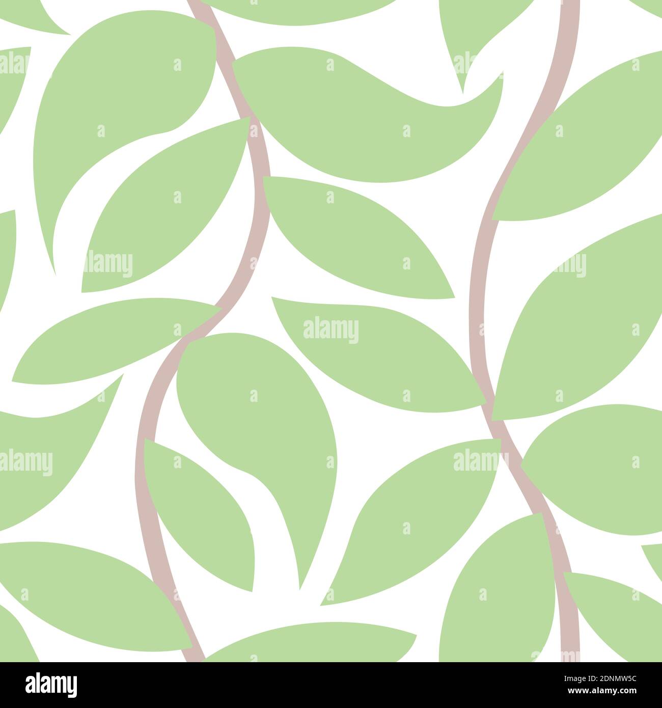Nahtloses Vektor-Muster mit einfachen Blättern auf Ästen in Pastellfarbe. Natur Tapete Hintergrund. Stock Vektor