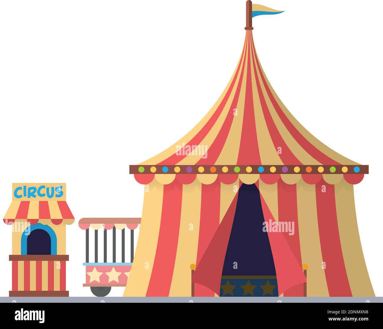 Flaches Design vintage Zirkus und Box Office isoliert Vektor Illustration Stock Vektor