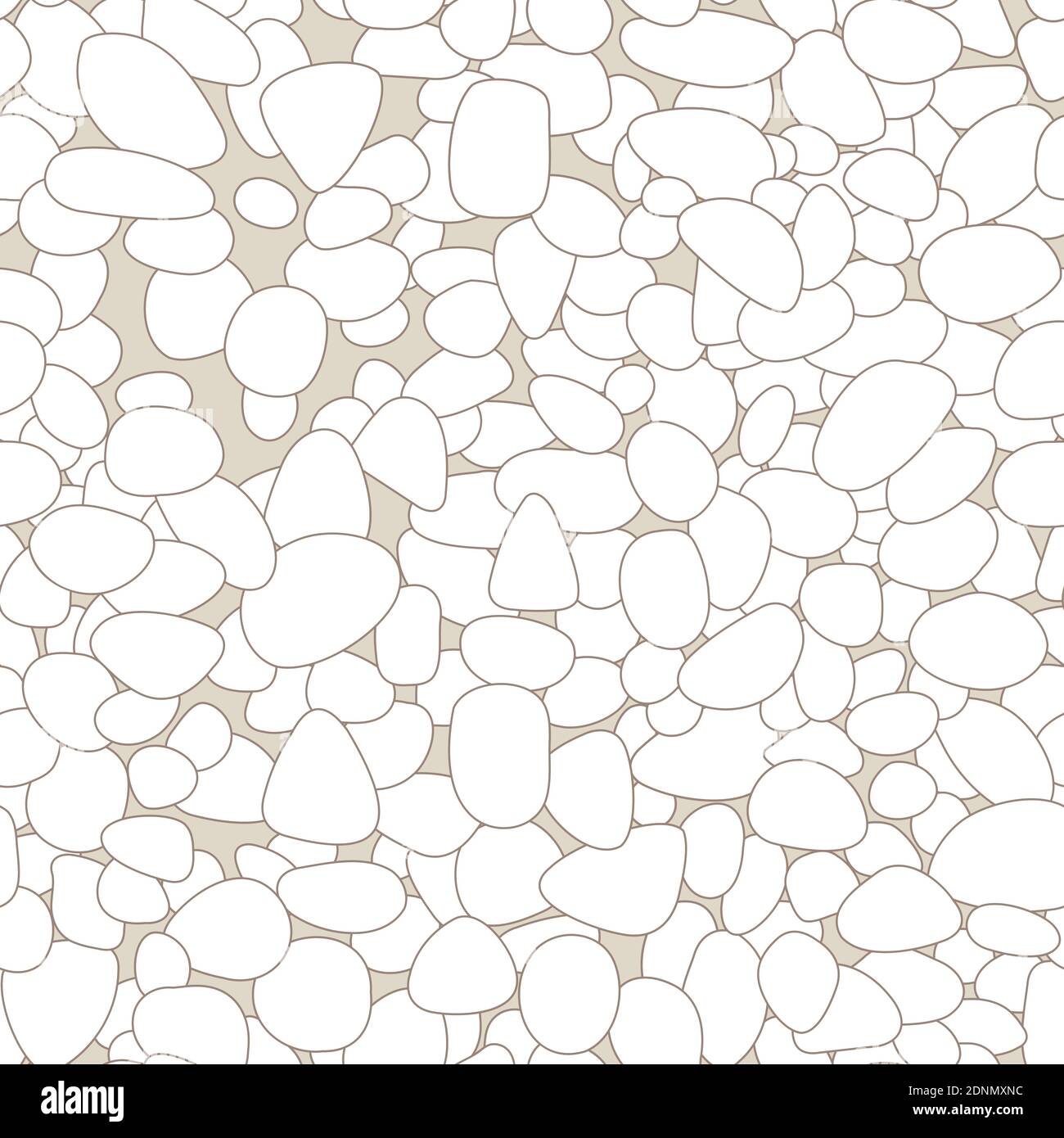 Nahtloses Vektor-Muster mit Kieselsteinen auf Sand. Umriss Stil Natur Hintergrund. Stock Vektor