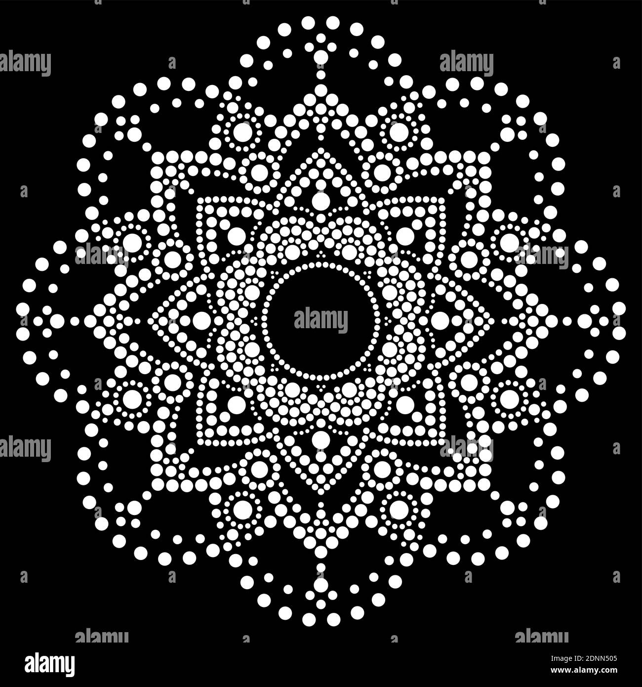 Dot Art Vector Ethnisches Mandala, traditionelles Dot-Maldesign der Aborigines, indigene Dekoration aus Australien in Weiß Stock Vektor