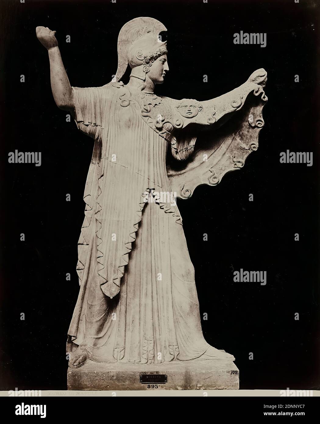 Giorgio Sommer, Museo di Napoli - Minerva, Albumin Papier, schwarz-weiß positive Prozess, Bildgröße: Höhe: 25,40 cm; Breite: 20,60 cm, beschriftet: recto und: Exponiert: 1512 Museo di Napoli Minerva Sommer - Napoli, Inventar, Fotografie, Skulptur, Bildhauerkunst, Geschichte der Minerva (Pallas, Athena), Museum Stockfoto