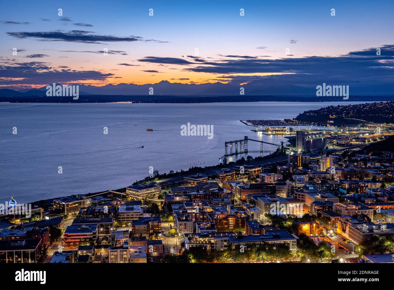 Seattle, Washington, USA - Blick auf die Stadt bei Sonnenuntergang Stockfoto