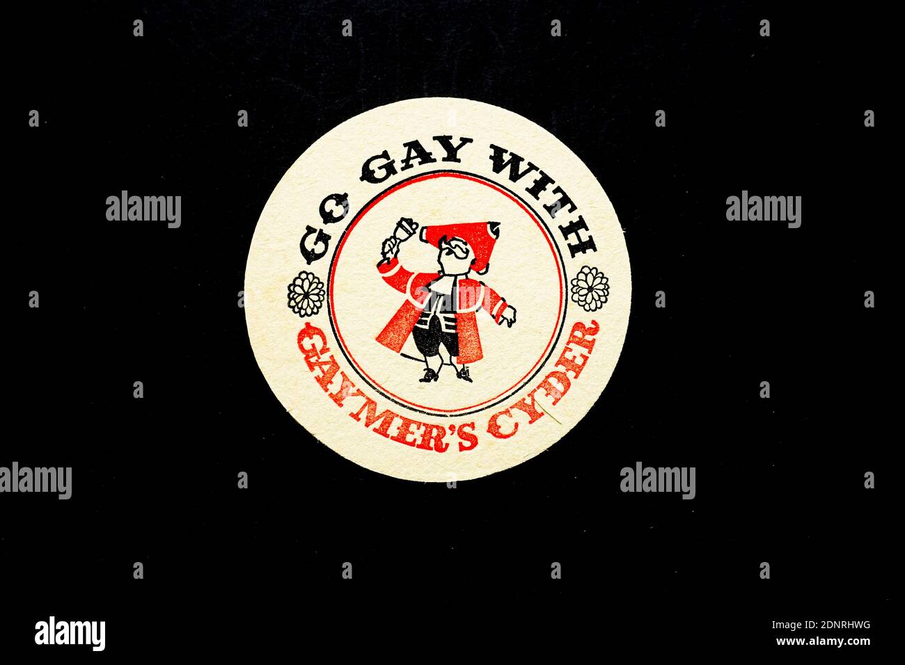 Gehen Sie Gay mit Gaymers Cyder Vintage Beermat Stockfoto