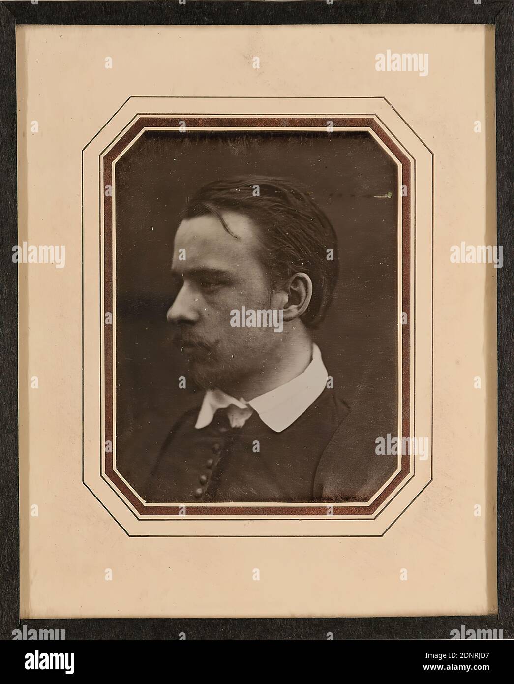 Hippolyt Pinkas, Daguerreotypie, Gesamt: Höhe: 8,70 cm; Breite: 6,70 cm, in Tinte: Titel, Dating und Fotograf, Portraitfotografie, Büste, Dreiviertelansicht, Mann, historische Person, Künstler Stockfoto