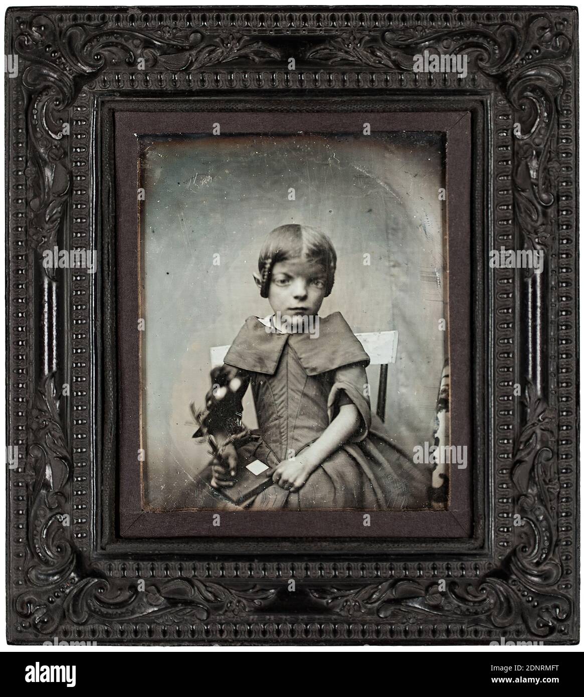 Porträt eines Mädchens, Daguerreotypie, Bildgröße : Höhe: 7.5 cm; Breite: 6.2 cm, Porträtfotografie, Halbportrait, Mädchen, sitzende Figur Stockfoto