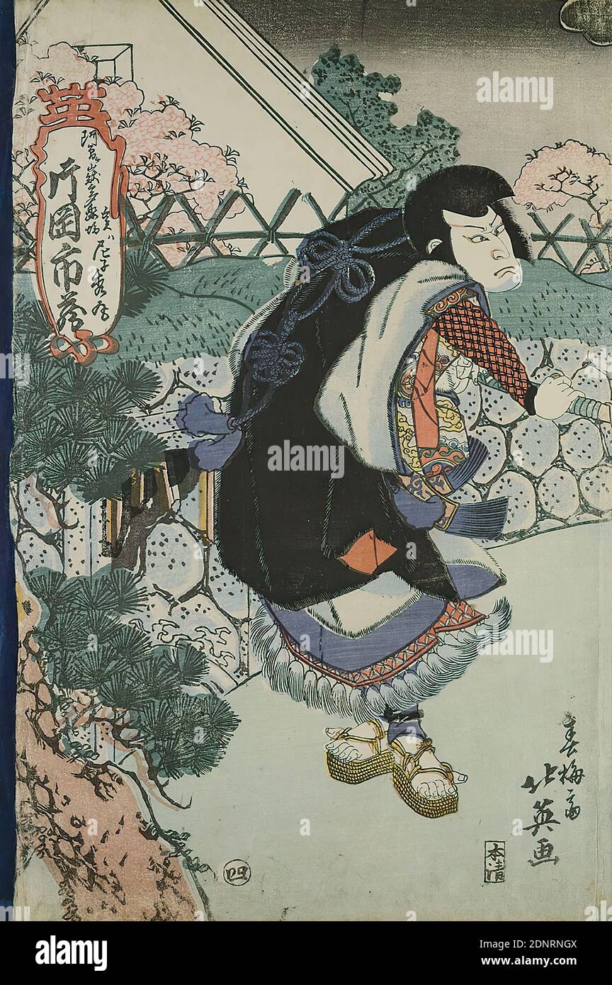 Shunbaisai Hokuei, der Schauspieler Kataoka Ichizō als Tarakubō, Farbholzschnitt, signiert: Signatur: Shunbaisai Hokuei ga 春梅斎北英画, Verlag: Hon'ya Seishichi, Stempel: 4, Druckgrafik, Grafiken, Schauspieler, Schauspielerin, Edo-Periode Stockfoto