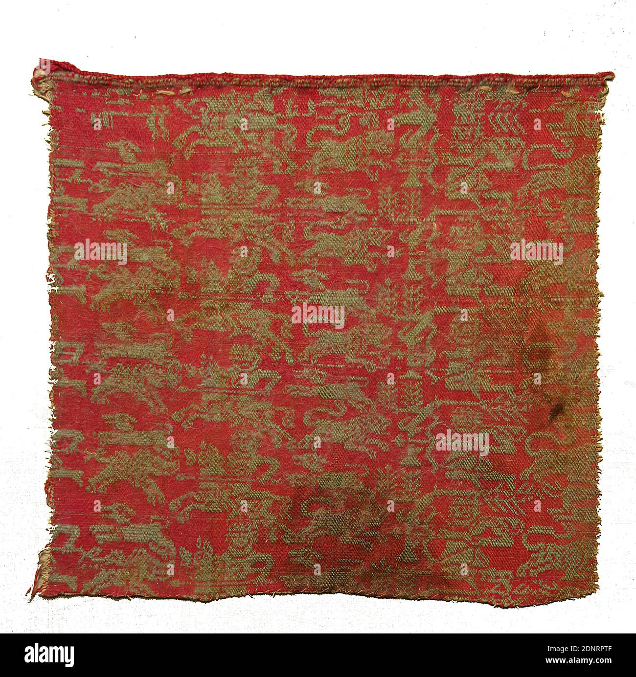 Löwenjagd, Schafwolle, Stoff, Taqueté, Taqueté, Wolle, gesamt: Höhe: 28.5 cm; Breite: 27.5 cm, Stoff, Löwe (Raubtiere), Jagd, Jagd Stockfoto