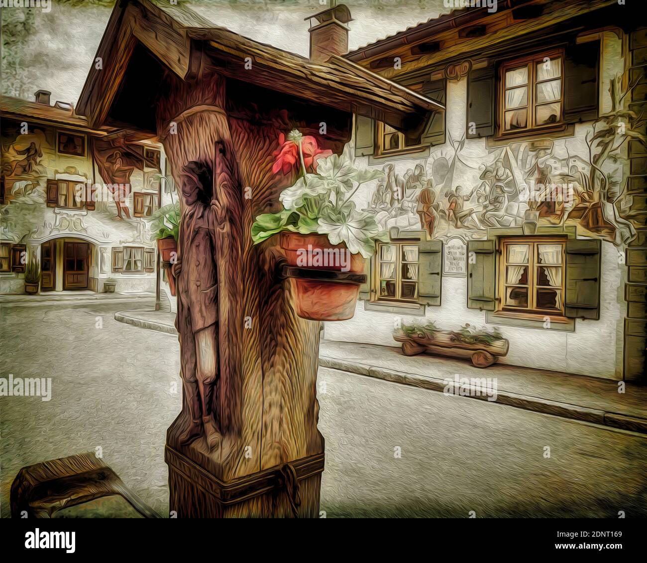 Bildende Kunst: eine ruhige Ecke, in der Ballenhausgasse, Mittenwald, Bayern, Deutschland Stockfoto