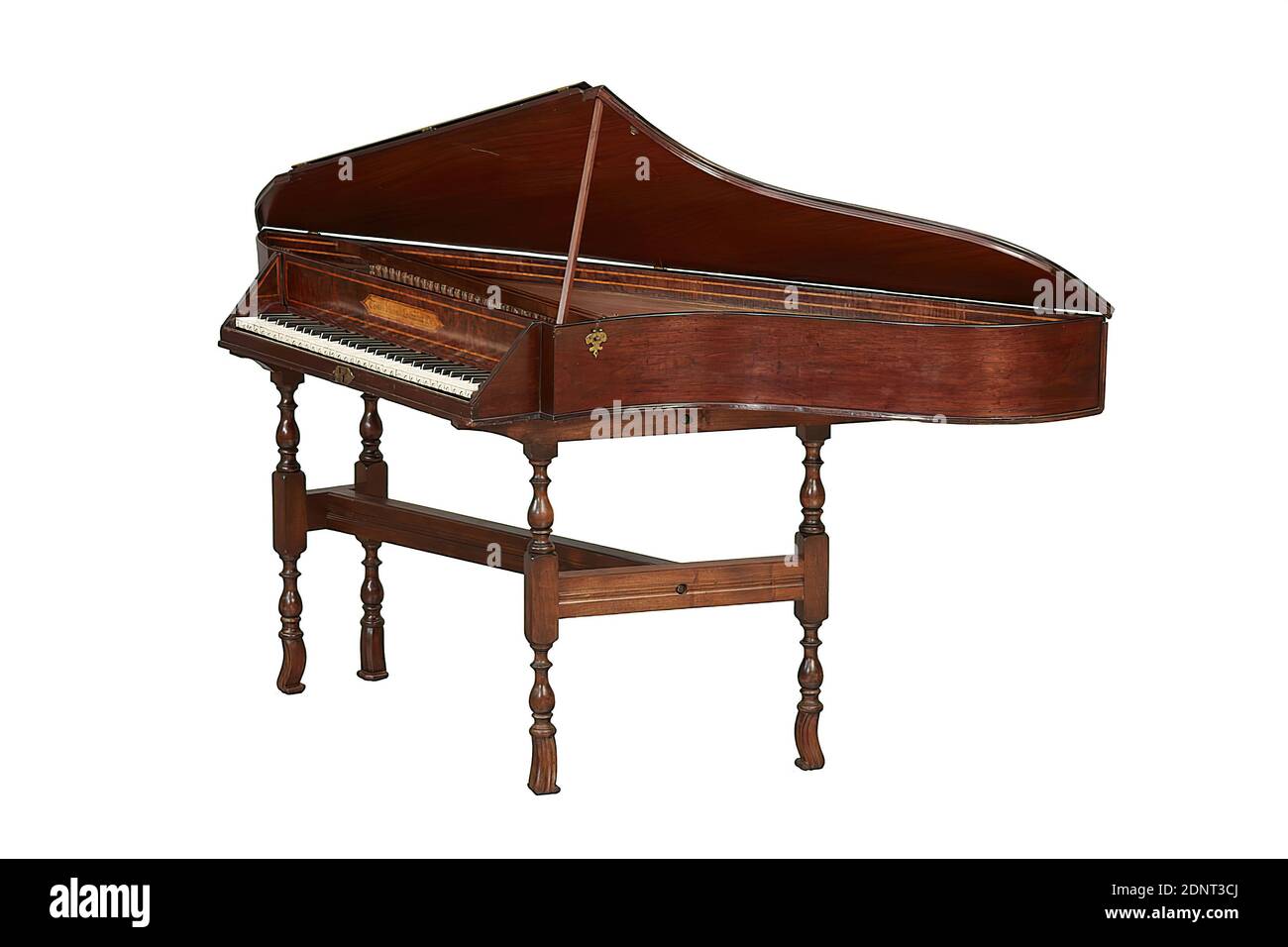 Thomas Hitchcock, Spinet, Fichte, Nussbaum, Ebenholz, Holz, Gesamt: Länge: 1784 mm (Rückseite); Länge: 884 mm (Vorderseite); Höhe: 167 mm; Gewicht: 20,4 kg, Beschriftung: Auf der Endplatte auf einer eingelegten Platte: Thomas Hitchcock Londini Fecit Nr. 1279, Tasteninstrumente, Barock Stockfoto