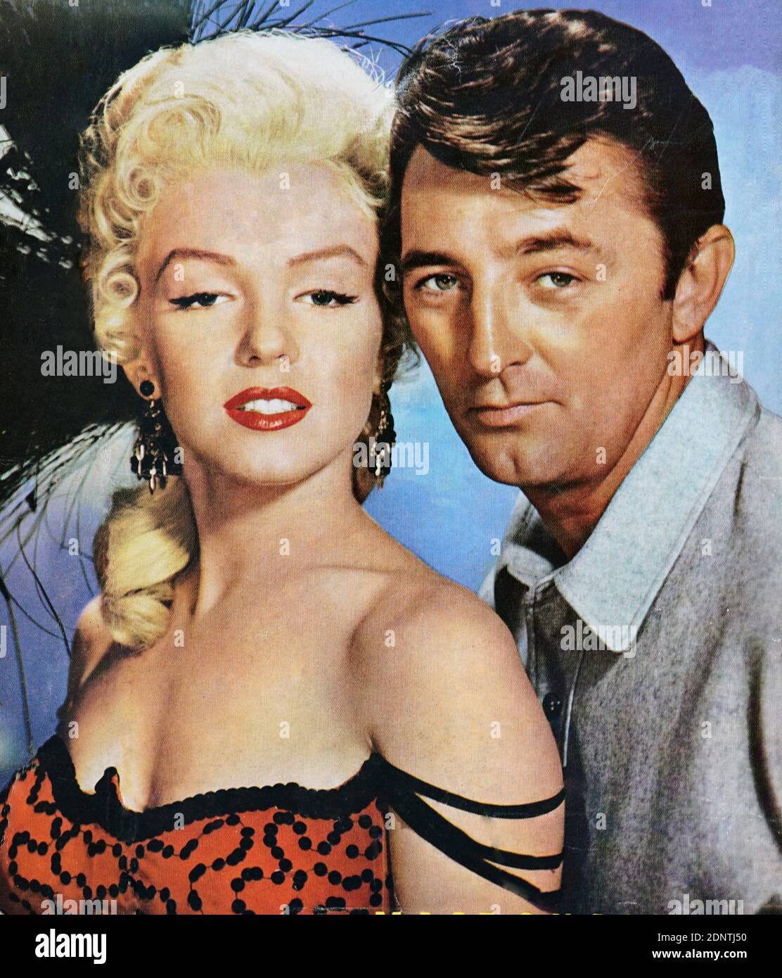 Filmstill aus 'River of No Return' mit Marilyn Monroe, Robert Mitchum, Tommy Rettig und Rory Calhoun. Stockfoto