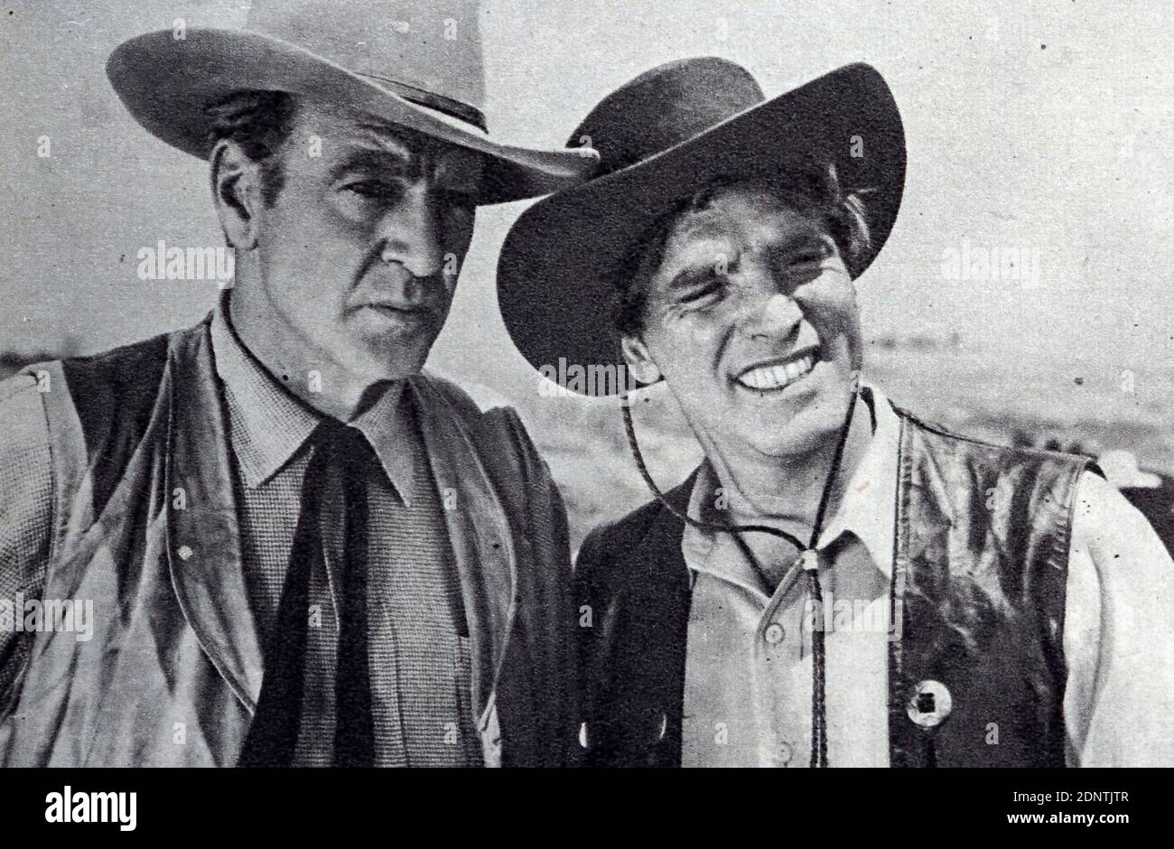 Filmstill aus 'Vera Cruz' mit Burt Lancaster, Gary Cooper, Sara Montiel und Denise Darcel. Stockfoto