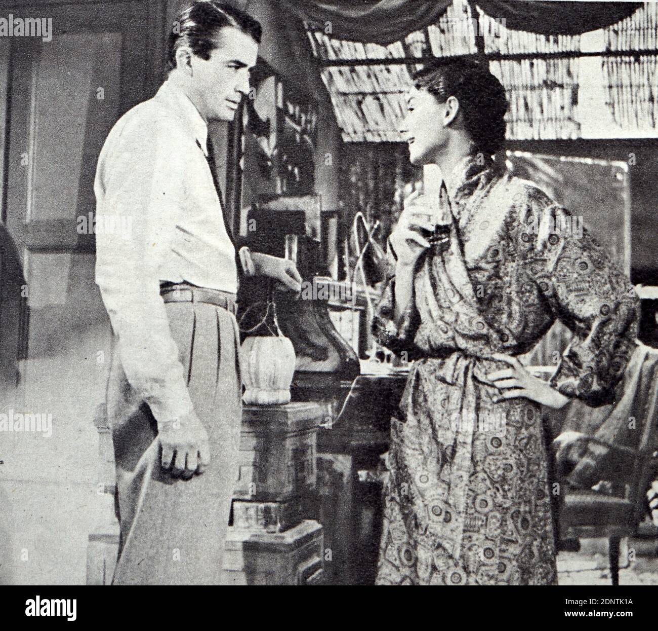 Filmstill aus 'Roman Holiday' mit Audrey Hepburn, Gregory Peck, Eddie Albert und Hartley Power. Stockfoto