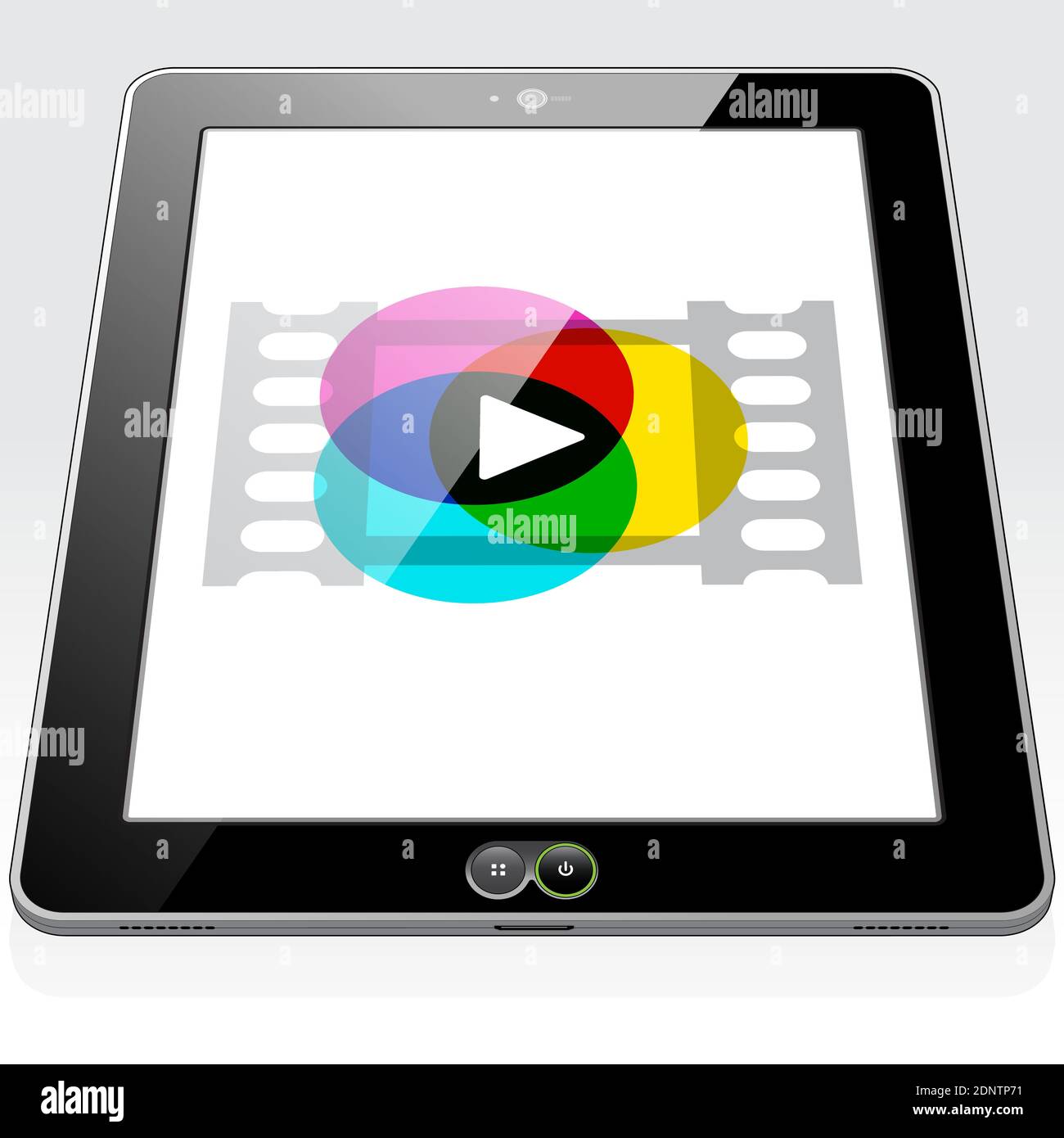 Ein Tablet-PC mit dem Symbol für die Wiedergabe von Medienstreams auf dem Bildschirm. Stock Vektor