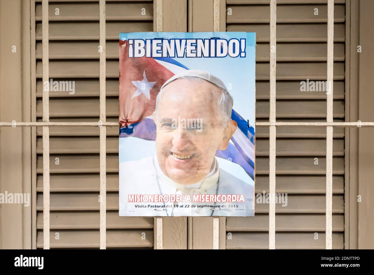 Papst Franziskus, Jorge Mario Bergoglio, Plakat in Santa Clara, Kuba Stockfoto