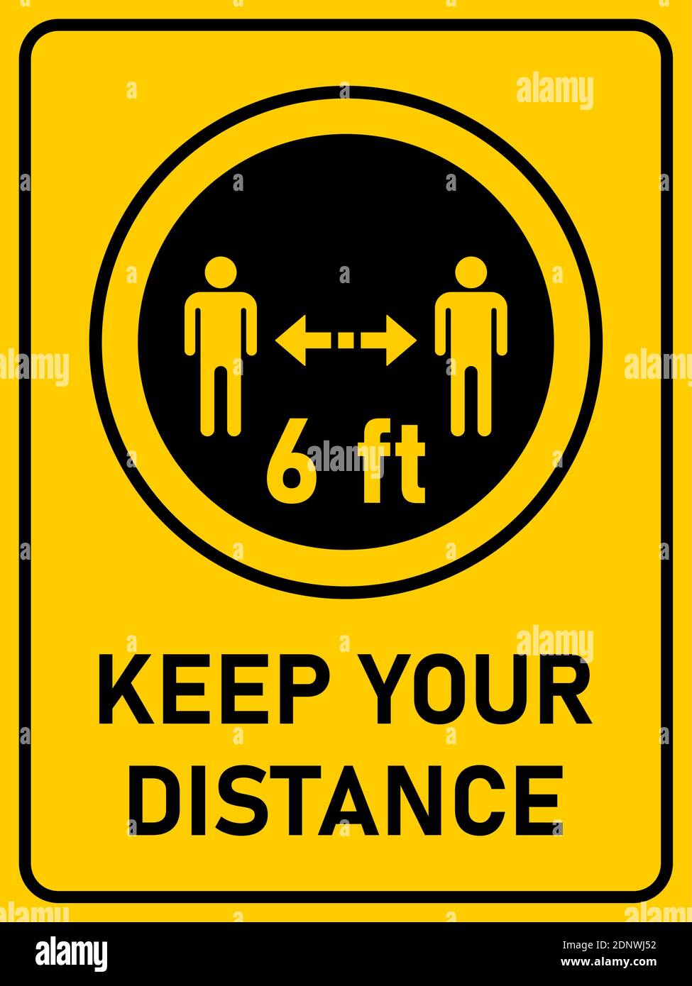 Halten Sie Ihren Abstand 6 Fuß oder 6 Fuß Vertikal rechteckig Social Distancing Instruction Symbol mit einem Seitenverhältnis von 3:4. Vektorbild. Stock Vektor