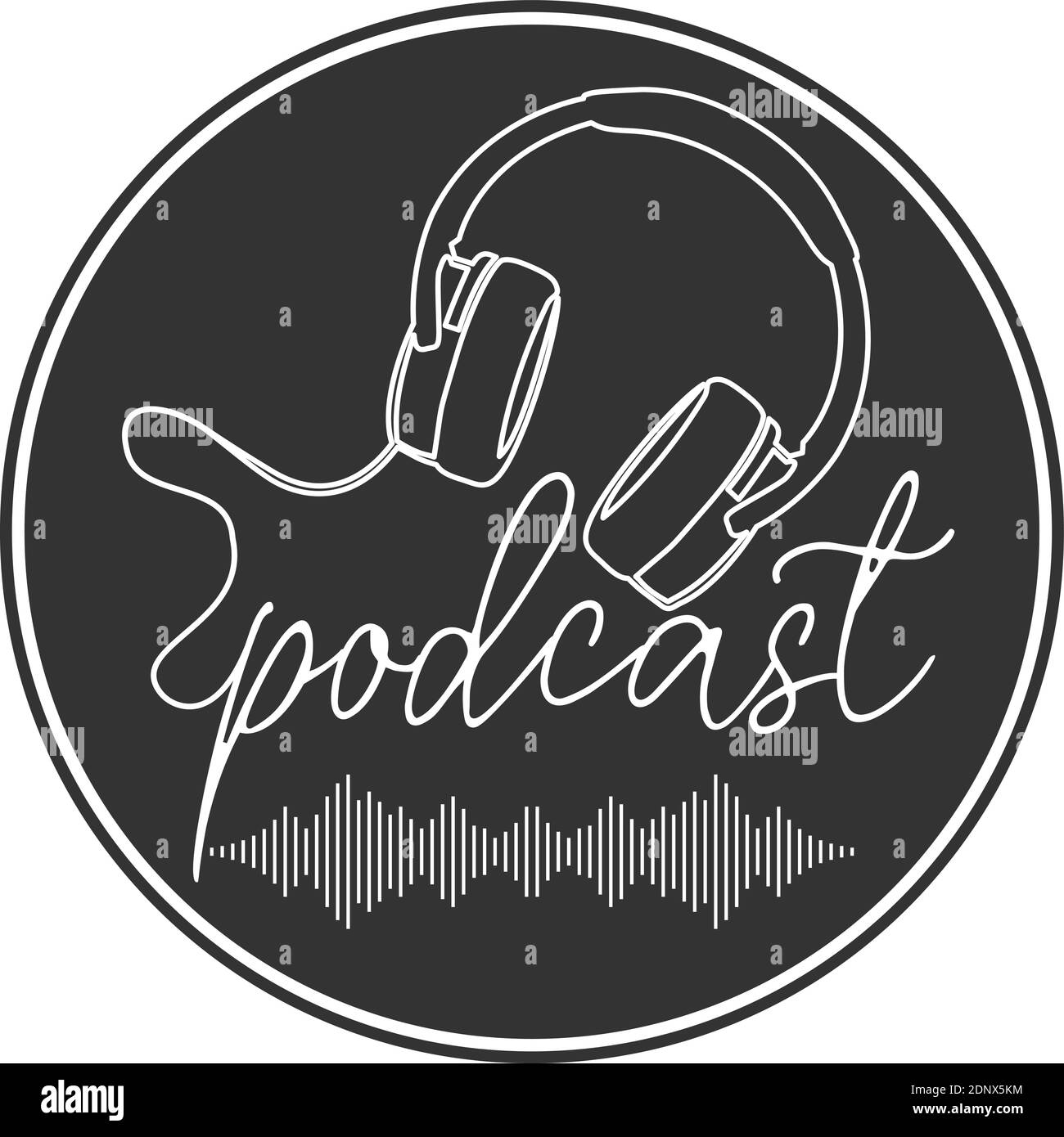 Rundes PODCAST-Symbol oder Logo mit Stereo-Kopfhörern mit einem Hub vektorgrafik Stock Vektor