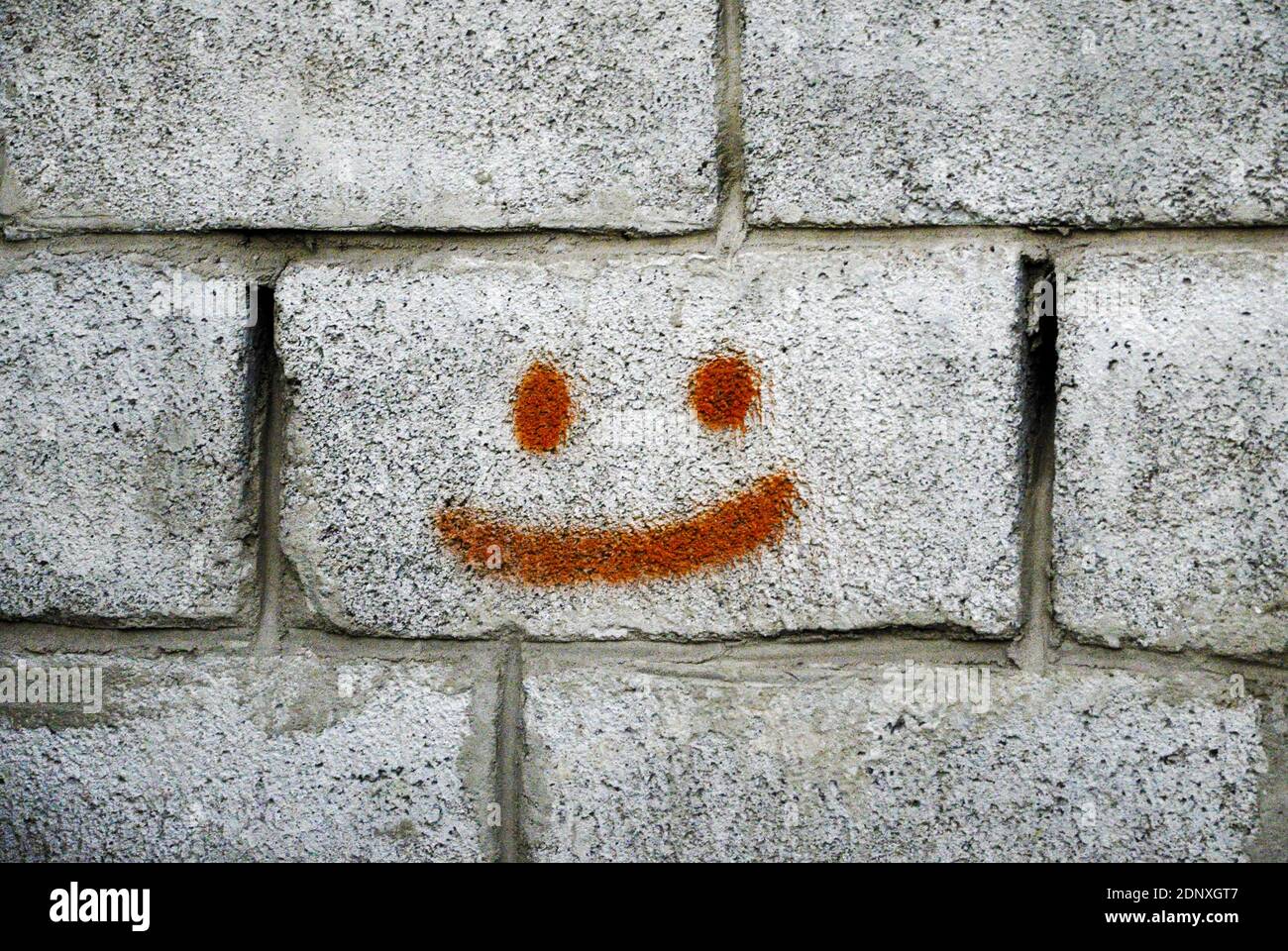 Smiley auf einer Ziegelwand, Stimmung. Hochwertige Fotos Stockfoto