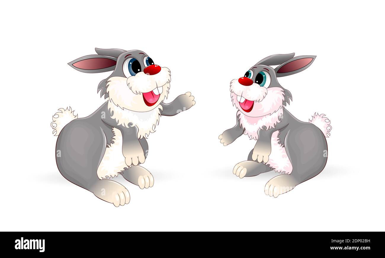 Zwei Cartoon-Hase auf weißem Hintergrund. Zwei kleine Hasen. Kaninchen