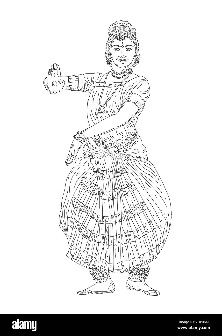 Indischer Tamil nadu klassischer Tanz Bharathanatiyam skizzieren Skizze. vektor Illustration Zeichnung Stock Vektor