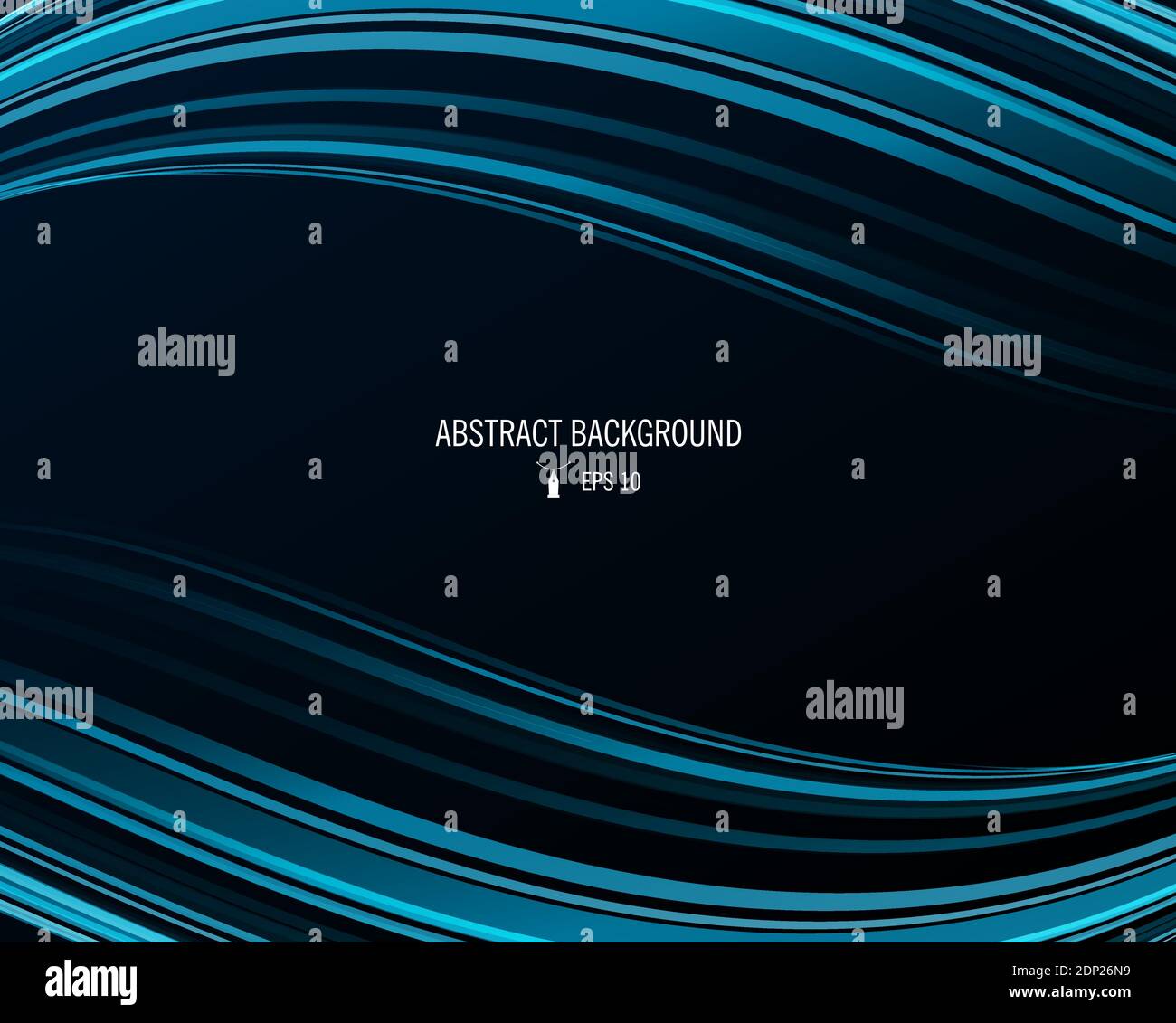 Abstrakte Komposition, blaue Wellen der Linienstruktur umrahmt den quadratischen Pfosten mit Platz für Kopie in der Mitte Stock Vektor