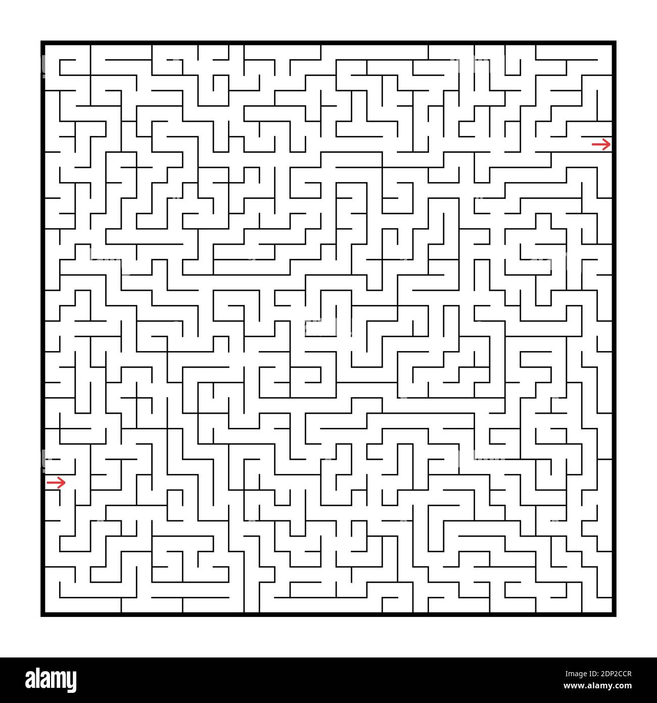 Schwieriges großes quadratisches Labyrinth. Spiel für Kinder und Erwachsene. Puzzle für Kinder. Labyrinth-Rätsel. Flache Vektorgrafiken isoliert auf weißem Hintergrund Stock Vektor