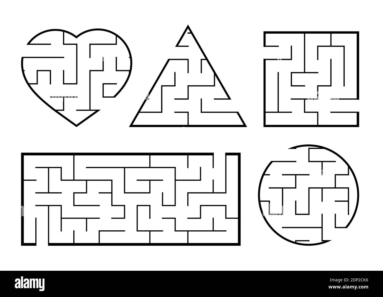 Eine Reihe von Labyrinthe. Spiel für Kinder. Puzzle für Kinder. Labyrinth-Rätsel. Vektorgrafiken Stock Vektor