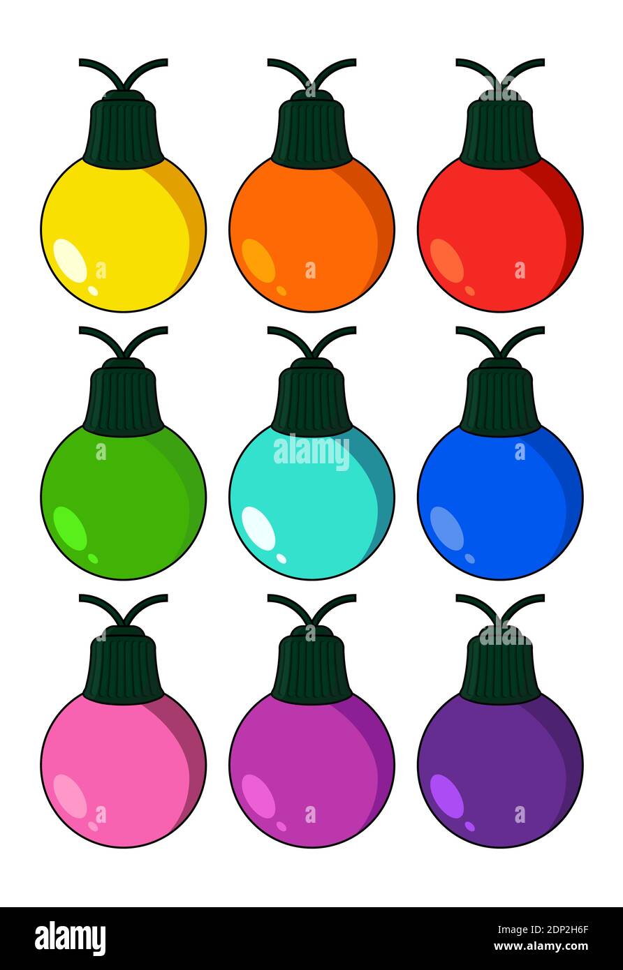 Weihnachten Glühbirne Illustration Set isoliert auf weißem Hintergrund. Vector Urlaubssymbol. Cartoon Icons Kollektion. Mehrfarbiges Zierelement Stock Vektor